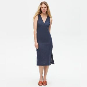 Michael Stars Women Hilary Sleeveless Shift Dress Linen V Neck Navy Blue XS